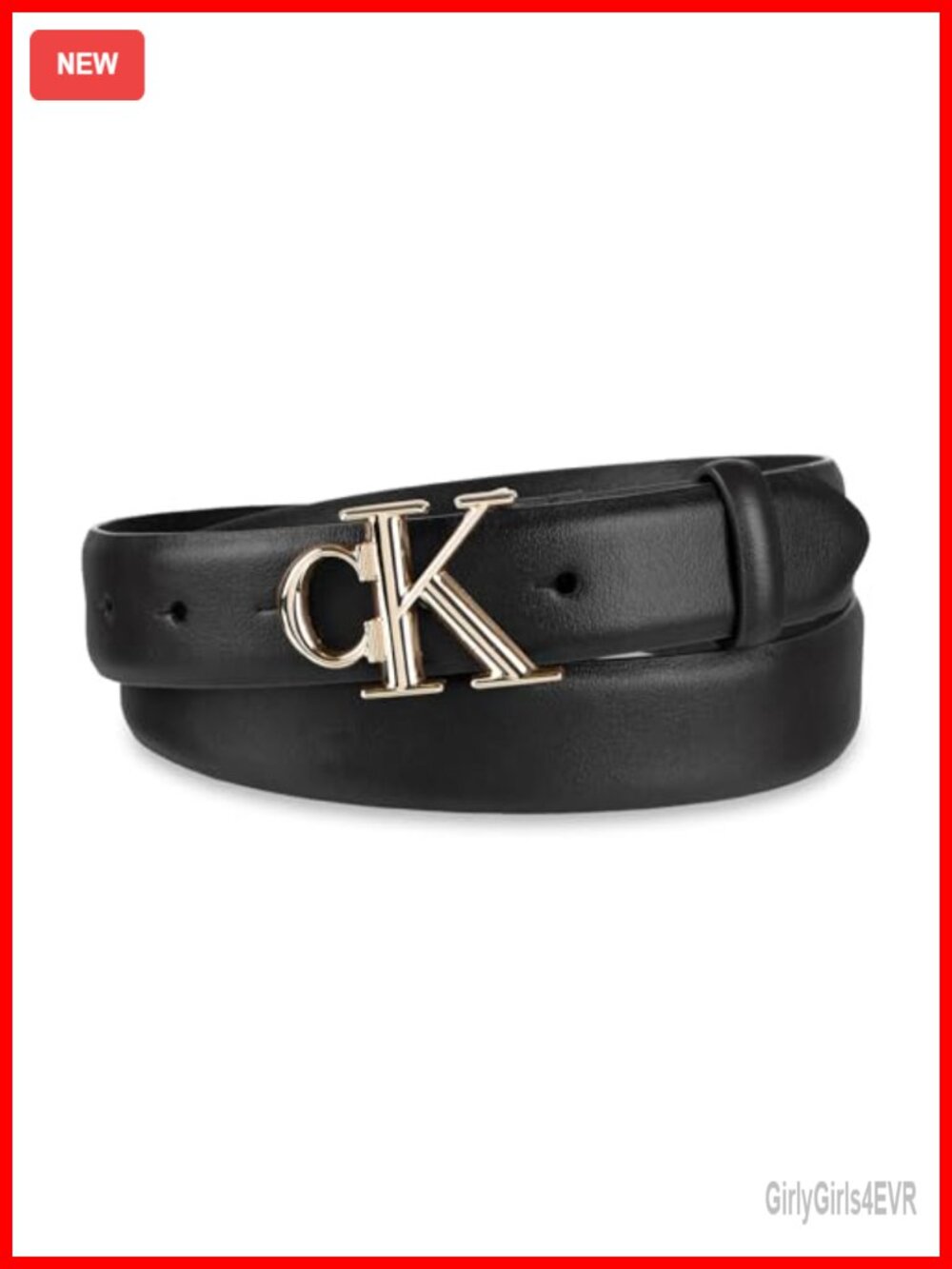 CK Skinny Leather Belt Slim 1-Inch Plaque Buckle Adjustable Casual